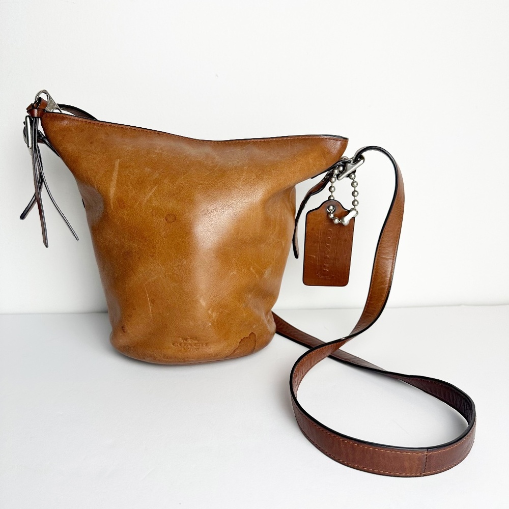 Coach Tan Leather Bucket Crossbody Bag